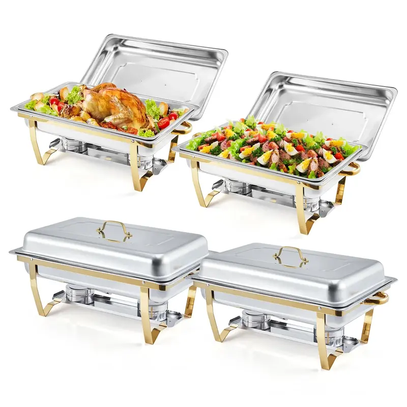Garvee Large Square Chafing Dish Buffet Set 8QT Capacity Foldable Frame Stainless Steel Gold & Silver Wedding Catering Party ...