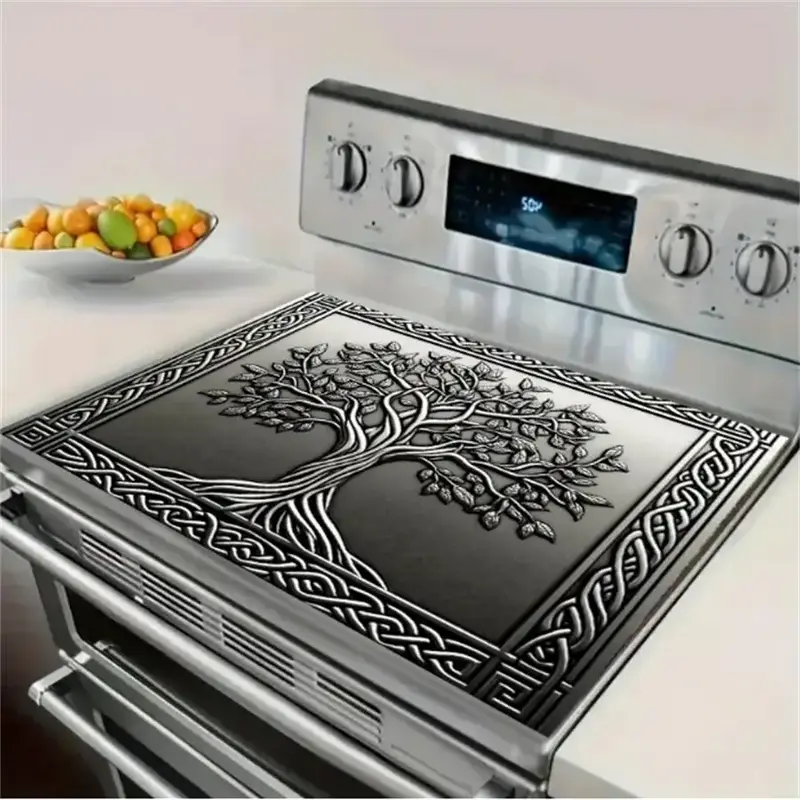 Tree Of Life Pattern Gas Stove Cooktop Panel Protector Cover, 1 Count Heat & Scratch Resistant Stove Plate Top Protector, Gas...