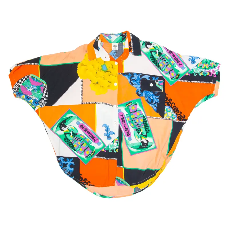 China Womens Printed Blouse Orange Crazy Pattern XL
