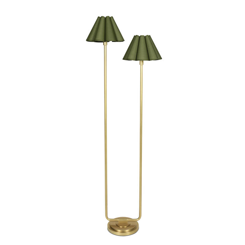 Polly Floor Lamp (Natural Brass with Olive Green Scalloped Shade)