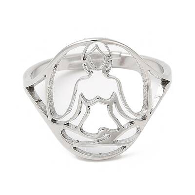Non-Tarnish 304 Stainless Steel Holllow Human Adjustable Ring for Women