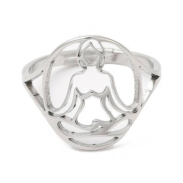 Non-Tarnish 304 Stainless Steel Holllow Human Adjustable Ring for Women
