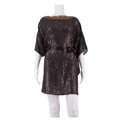 MONSOON Sequin Semi Sheer Womens Shift Dress Black Knee Length UK 12