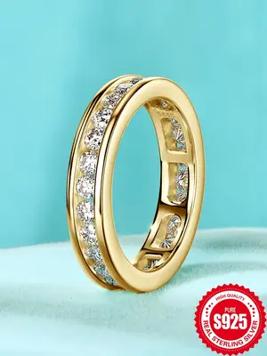 S925 Sterling Silver Synthetic Moissanite Ring, Fashionable Jewelry for Party, Daily Clothing Decor, Trendy All-match & Exqui...