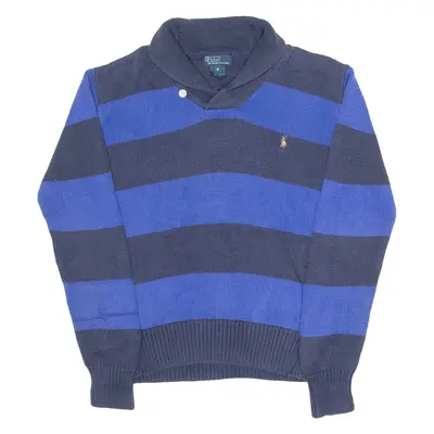 POLO RALPH LAUREN Boys Patterned Jumper Blue Striped Roll Neck Tight Knit M
