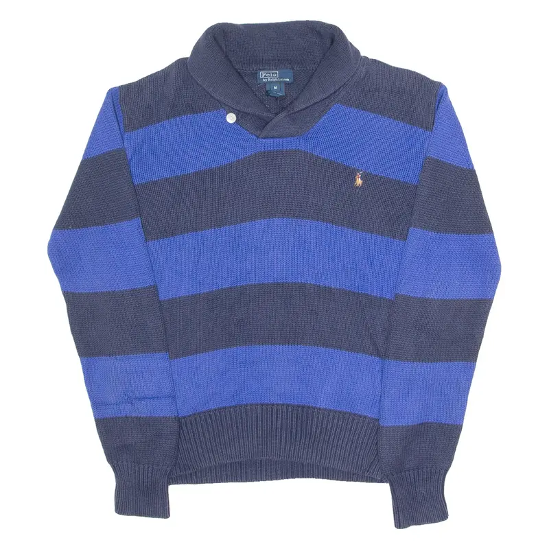 POLO RALPH LAUREN Boys Patterned Jumper Blue Striped Roll Neck Tight Knit M