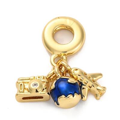 Brass Blue Enamel European Dangle Charms