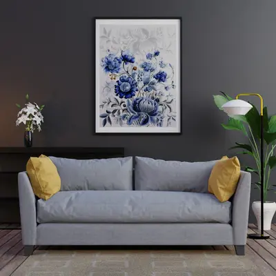 Floral Elegance  - Blue Bloom Framed Wall Art