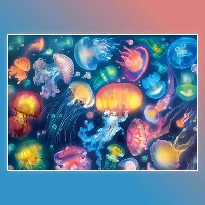 Jellyfish Pattern Diamond Art Colorful Painting Kit, DIY 5D Diamond Art Crafts Kit, Home Wall Decoration Without Frame