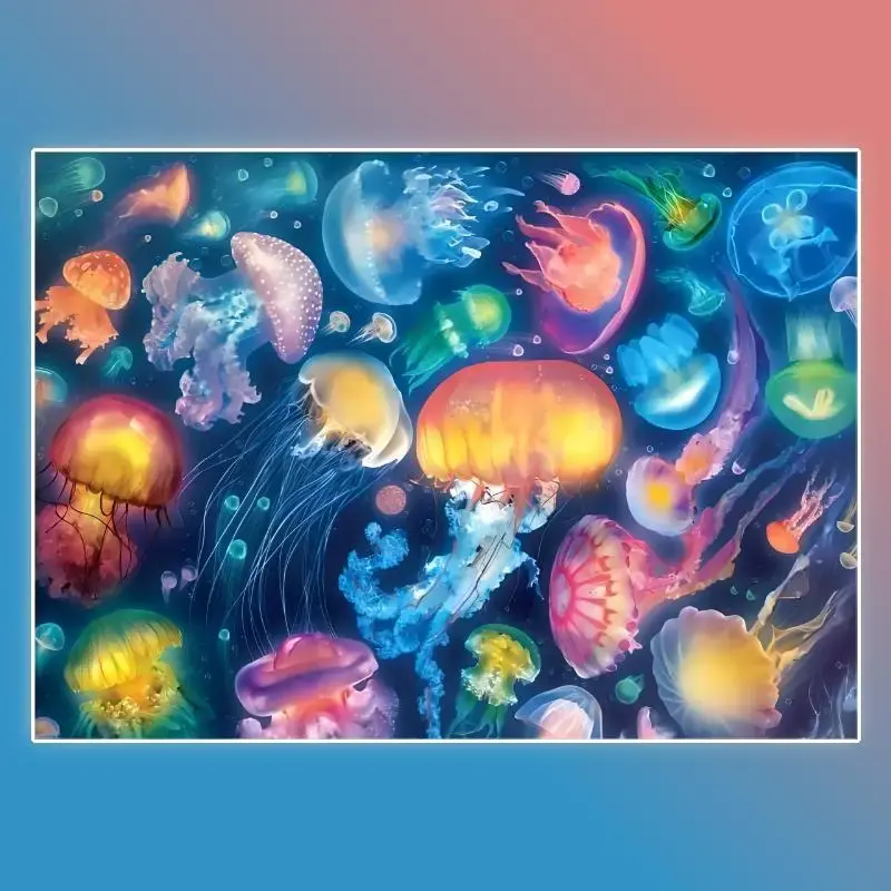 Jellyfish Pattern Diamond Art Colorful Painting Kit, DIY 5D Diamond Art Crafts Kit, Home Wall Decoration Without Frame
