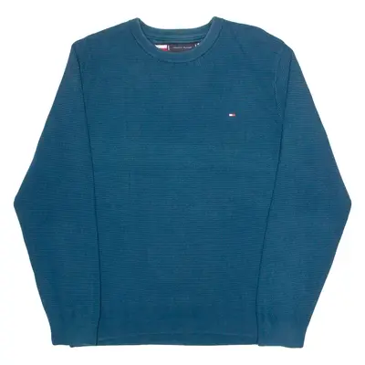 TOMMY HILFIGER Mens Jumper Blue Waffle Knit M