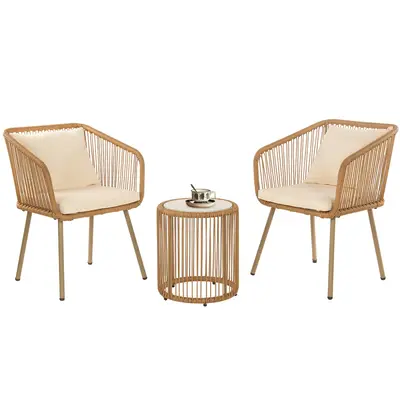 3 Piece Patio Furniture Set with Cushions Lumbar Pillows Outdoor PE Rattan Bistro Furniture Set Patio Rattan Conversation Set...