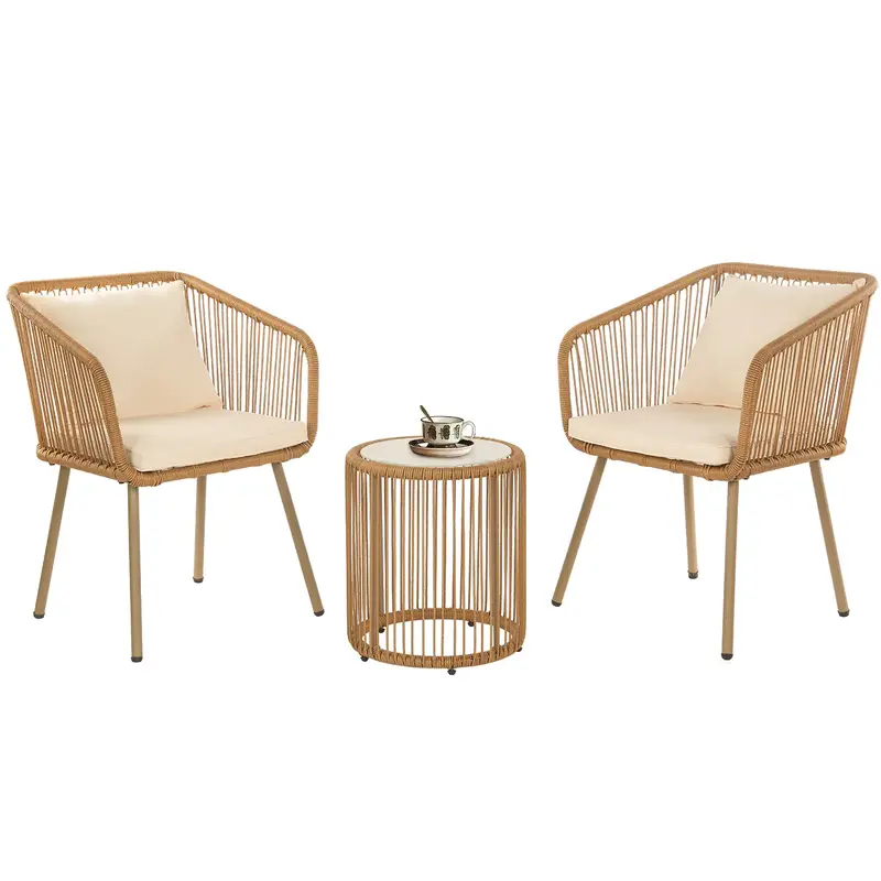 3 Piece Patio Furniture Set with Cushions Lumbar Pillows Outdoor PE Rattan Bistro Furniture Set Patio Rattan Conversation Set...