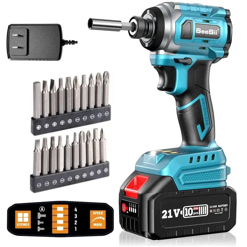 Seesii Impact Driver Kit, 21V Max Torque 220N.m, 1/4\