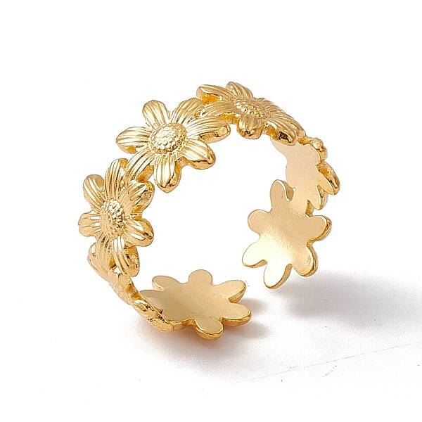 Ion Plating(IP) 304 Stainless Steel Ring Flower Wrap Open Cuff Ring for Women