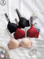 Women's Letter Print Rhinestone Decor Underwire Bra, Soft Comfortable Breathable Push Up Breast Support Bra, Bras for Women, ...