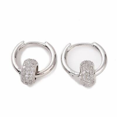 Cubic Zirconia Flat Round Beaded Hoop Earrings