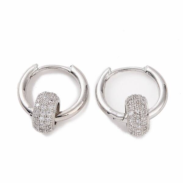 Cubic Zirconia Flat Round Beaded Hoop Earrings