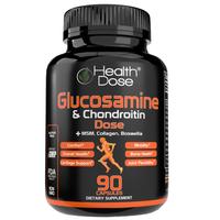 HEALTH DOSE Glucosamine & Chondroitin Dose with MSM Collagen Turmeric Ashwagandha Boswellia & Hyaluronic Acid 90 Capsules Uni...