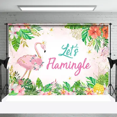 Pink Floral Leaf Flame Bird Tropical Dance Backdrop - Aperturee