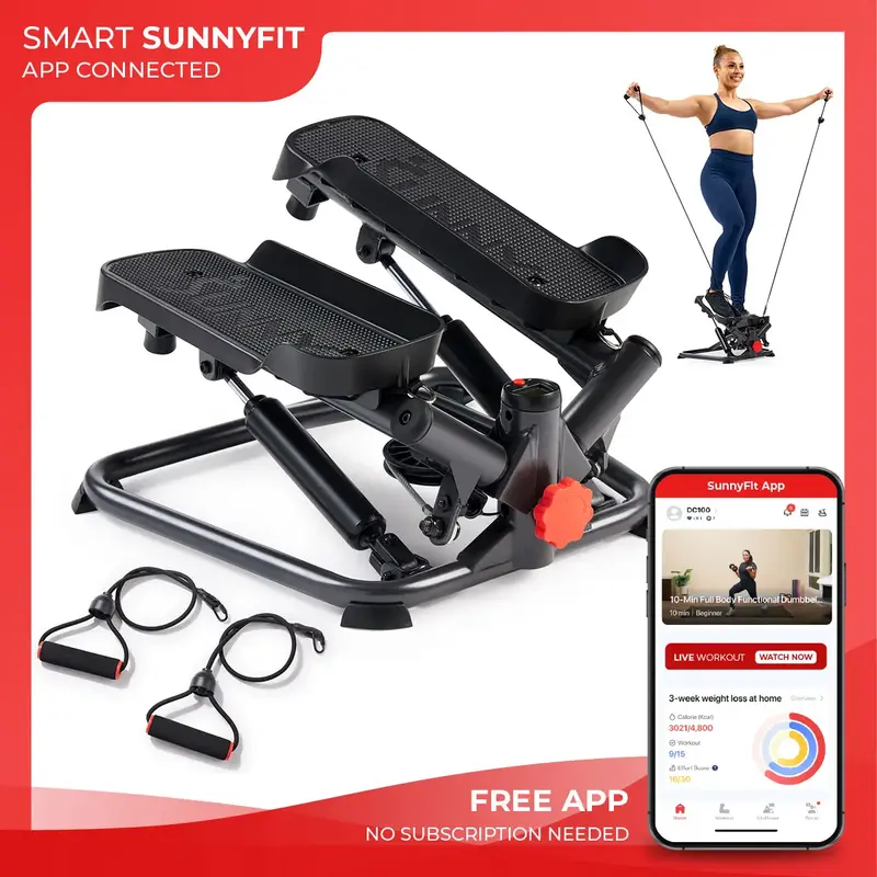 Total Body Mini Twist Stepper w/ Resistance Bands - SMART Standard Pro - Workout Exercise Machine for Home Gym Adjustable Res...