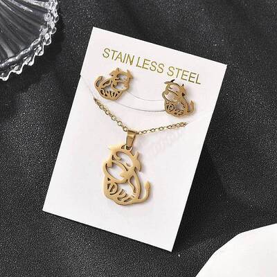 Hollow Cow 201 Stainless Steel Pendant Necklaces & Stud Earrings Sets for Women