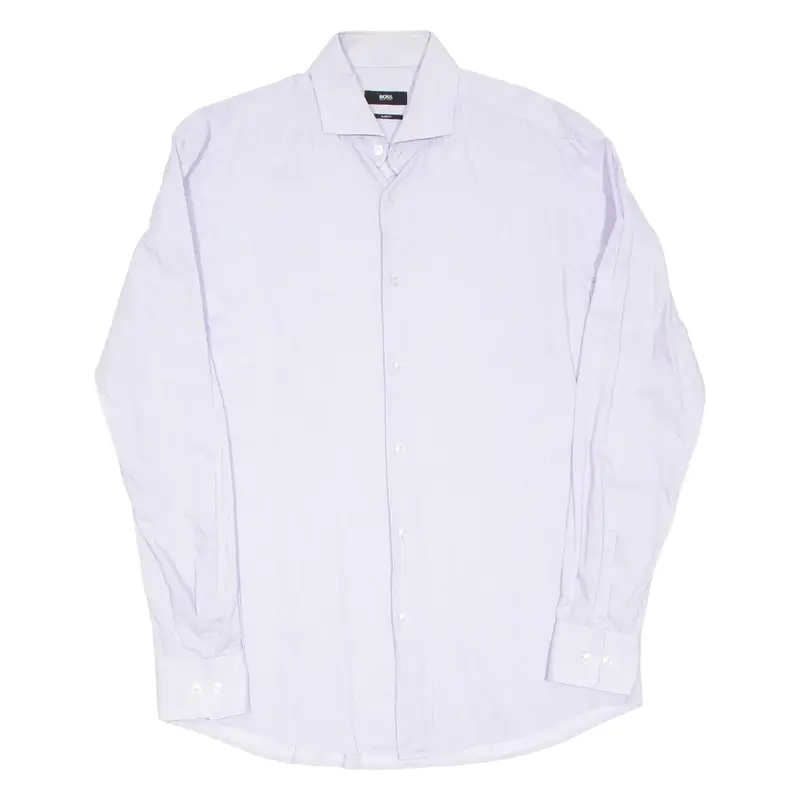 BOSS Slim Fit Mens Shirt Purple Striped Long Sleeve M