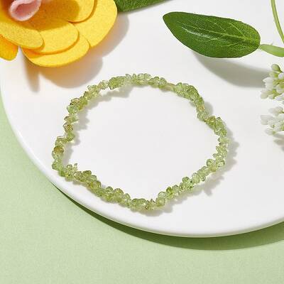 Natural Olive Jade Chips Beaded Stretch Bracelets for Women