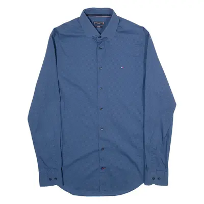 TOMMY HILFIGER Stretch Slim Fit Mens Shirt Blue Houndstooth Long Sleeve L