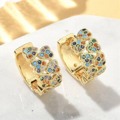 Heart Brass Micro Pave Cubic Zirconia Hoop Earrings
