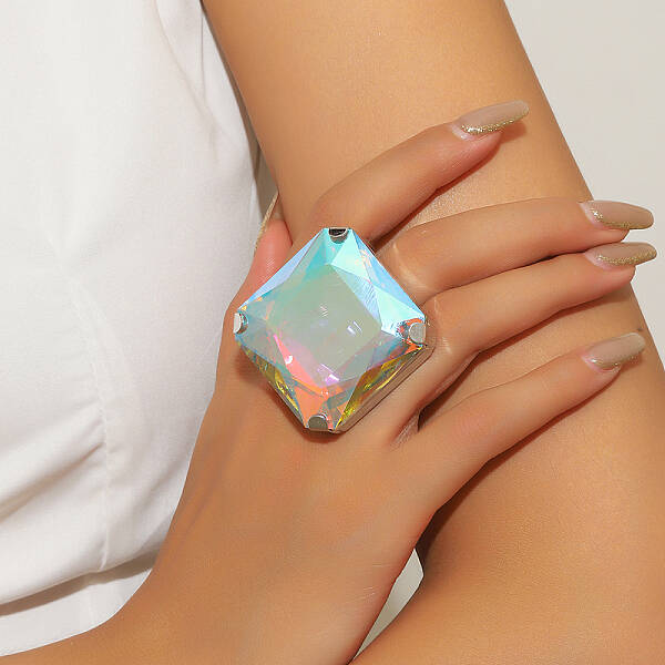 Exaggerated Big Square Glass Finger Rings