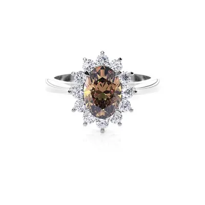 14K White Gold 1 to 3.5 CT.T.W. Oval Lab Created Diamond Custom Engagement Ring Brown Color VVS1 IGI Certified