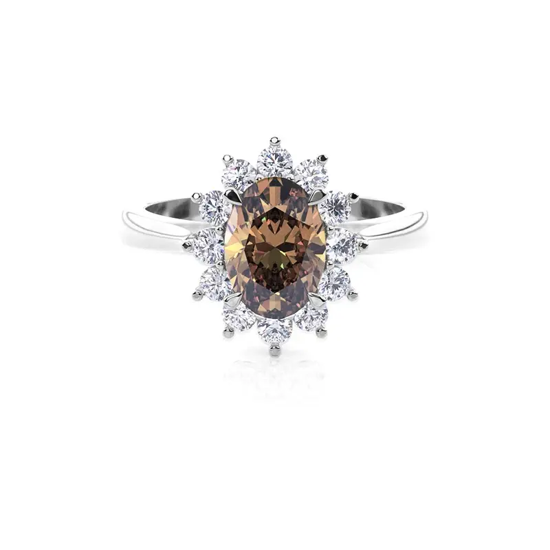 14K White Gold 1 to 3.5 CT.T.W. Oval Lab Created Diamond Custom Engagement Ring Brown Color VVS1 IGI Certified