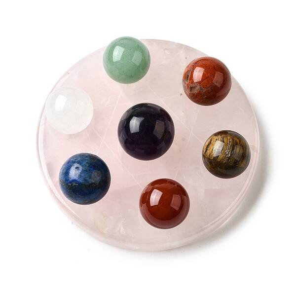 Chakra Natural Rose Quartz Base Seven Star Group Display Decorations