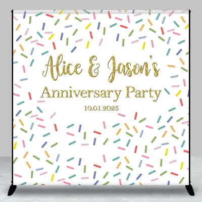 Aperturee Custom Name Colorful Candy Anniversary Party Backdrop - Aperturee