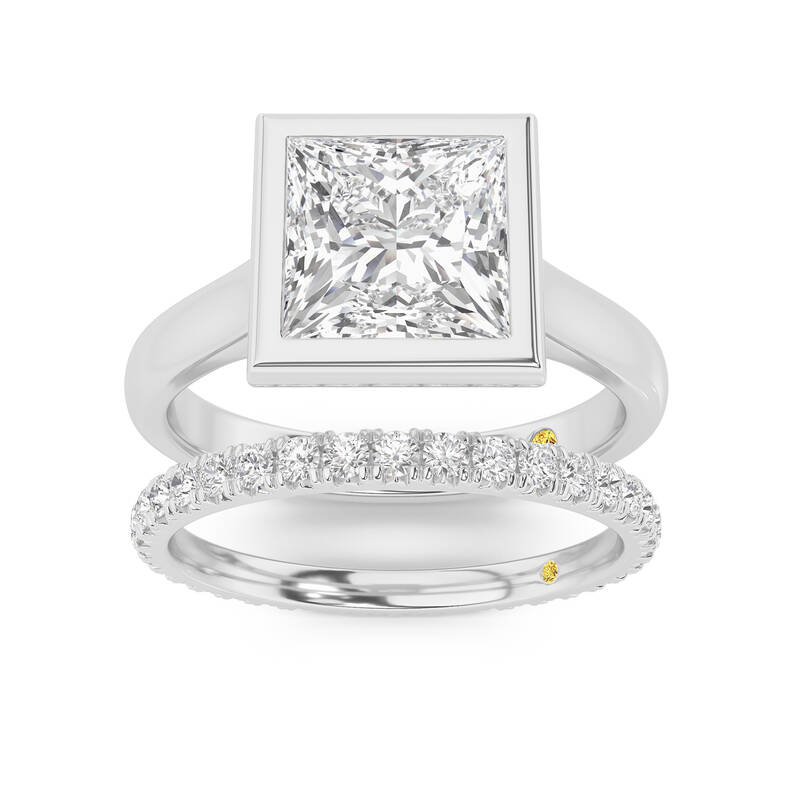 Secret Kiss Lab Grown Princess Cut Diamond Engagement Ring with the Envoi Wedding Band | 10K White Gold 3 ct. tw.