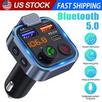 Multifunctional car FM transmitter with ambient light, BASS hands-free car MP3 player, wireless Bluetooth car charger with du...