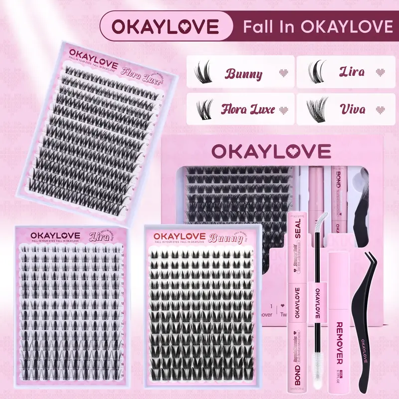 OKAYLOVE Lash Clusters Kit with Long-lasting Lash Bond and Seal,Tweezers and Remover for DIY Eyelash at home for Natural Make...
