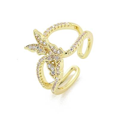 Brass Micro Pave Cubic Zirconia Cuff Rings