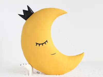 Mustard Crescent Moon Pillow With Crown