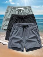 Men's Solid Color Quick Drying Swim Shorts, Regular Fit Casual Elastic Waist Beach Shorts, Summer Swimwear Bottoms for Men Ou...