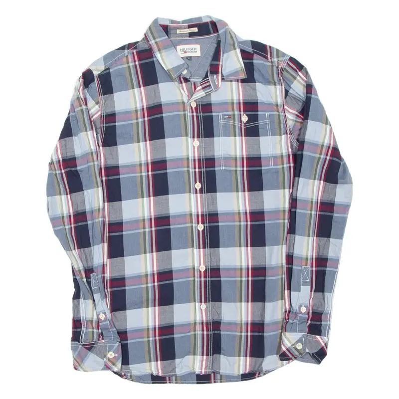 HILFIGER DENIM Mens Shirt Blue Check Long Sleeve S