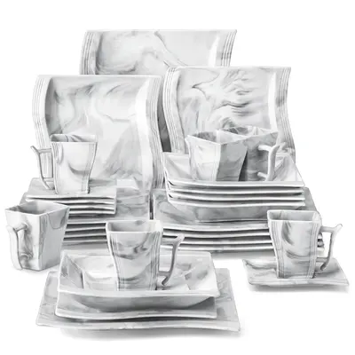 MALACASA Plates and Bowls Sets, Porcelain Dinnerware Sets for 6, Square Dinnerware Set with Dinner Plate, Dessert Plate, Soup...