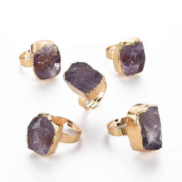 Adjustable Natural Amethyst Finger Rings
