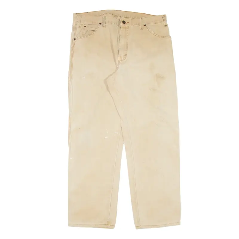 DICKIES Carpenter Workwear Jeans Beige Denim Relaxed Straight Mens W36 L32