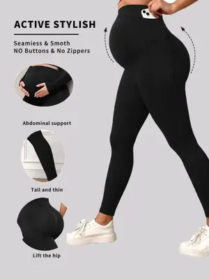 Maternity Leggings With Pockets Over The Belly,Womens Pregnancy Workout Yoga Active Soft Tights Pants