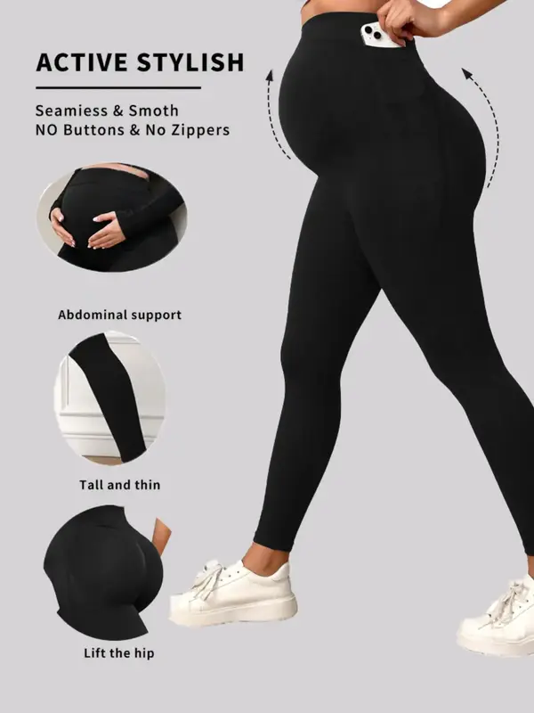 Maternity Leggings With Pockets Over The Belly,Womens Pregnancy Workout Yoga Active Soft Tights Pants