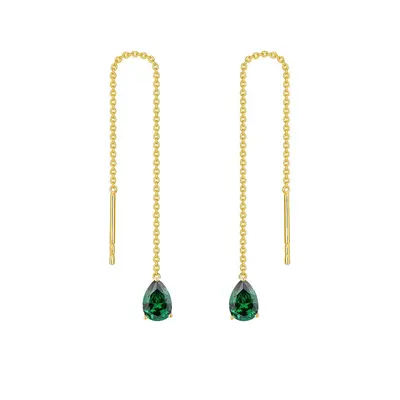 14K Gold Pear Cubic Zirconia Drop Earrings For Women