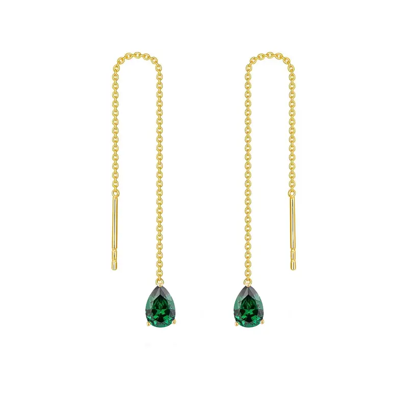 14K Gold Pear Cubic Zirconia Drop Earrings For Women