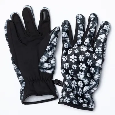 Super Cozy™ Paw Print Touch Screen Gloves - Paws Galore™ - Black & White